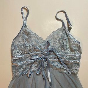 Fredericks Of Hollywood Blue Lace Babydoll Lingerie Slip